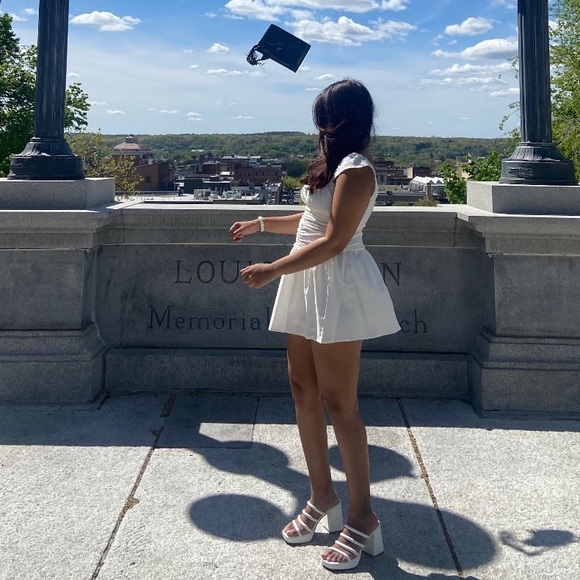 Peppermayo White Ruched Graduation Mini Dress - Picture 3 of 6